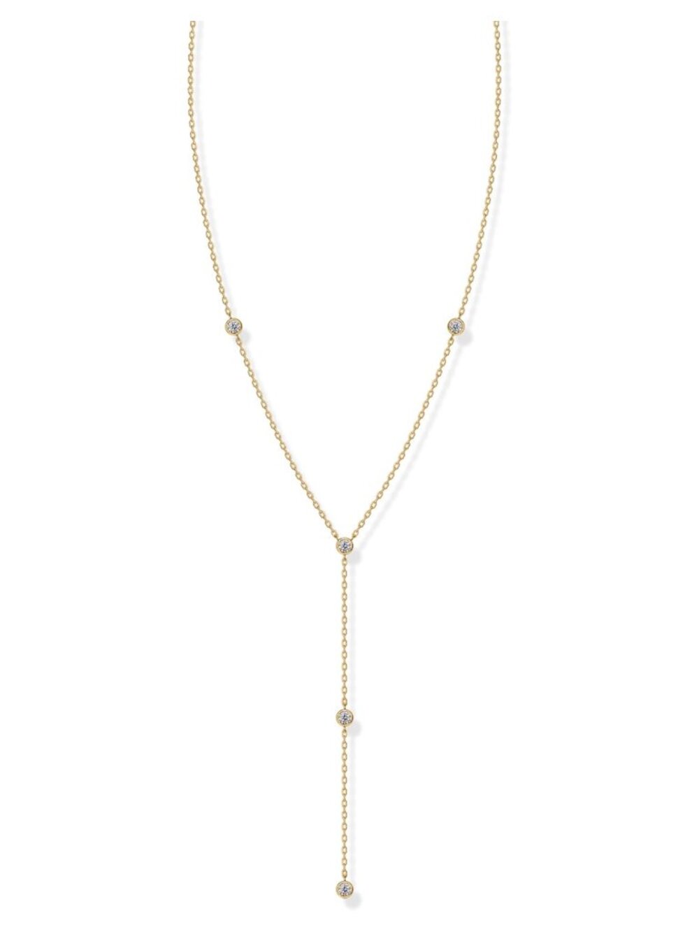 14K Gold Plated Y Necklace Cubic Zirconia Lariat Drop Layered Chain